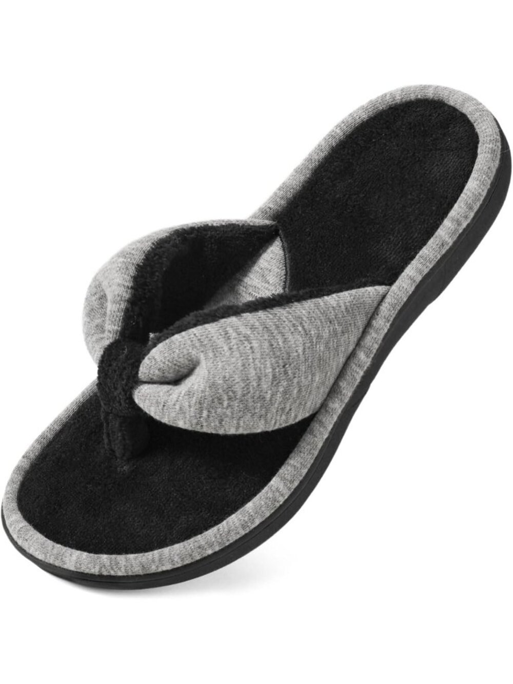 Women's Black Grey Memory Foam Spa Thong Flip Flops Cozy Indoor Slippers Casual